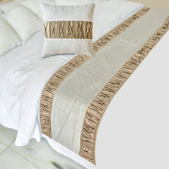 Cascade Pleats - Velvet & Linen Brown Decorative Bed Runner and Pillow Cover