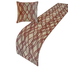 Brown Swirls - Satin Brown Decorative Bed Runner and Pillow Cover
