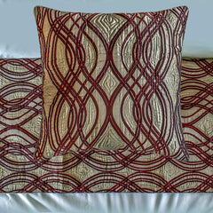 Brown Swirls - Satin Brown Decorative Bed Runner and Pillow Cover