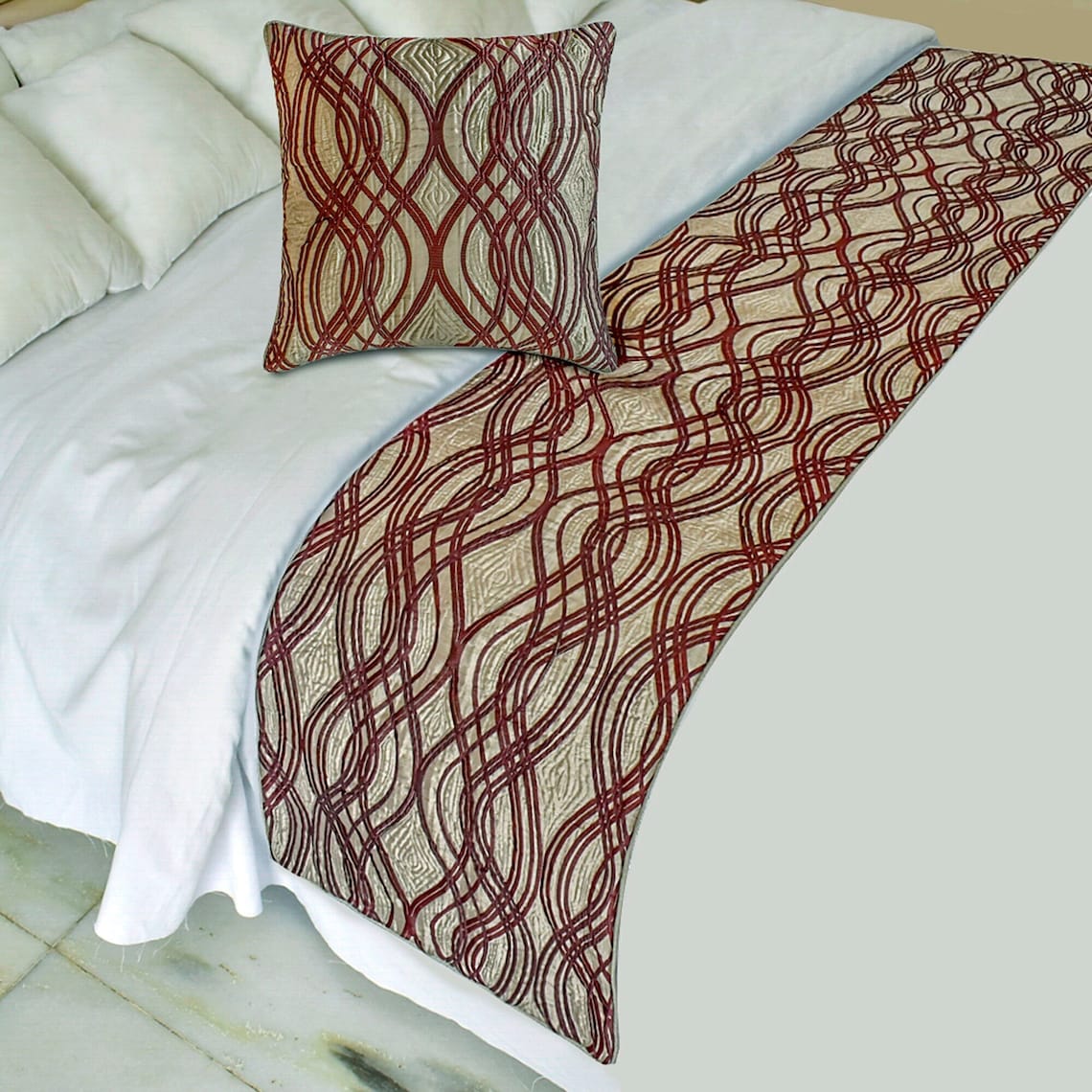Brown Swirls Decorative Bed Runner and Pillow Cover