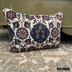Amina - Blue & Red Velvet Lumbar Pillow Cover