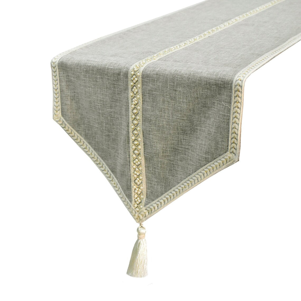 Pearl Aura - Grey Jute Decorative Table Runner