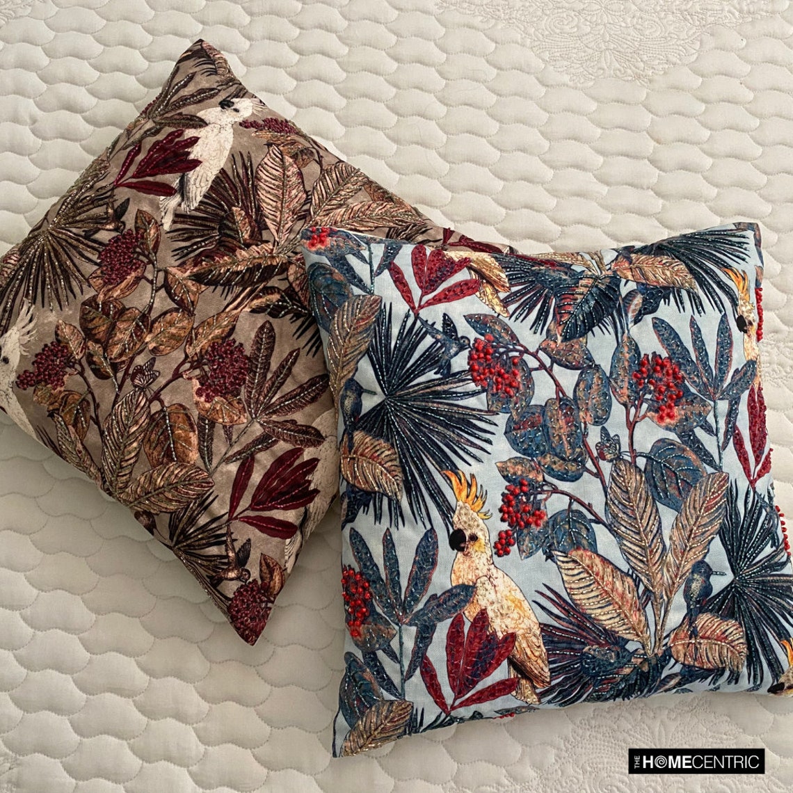 Cockatoo Blue - Blue Cotton Throw Pillow Cover