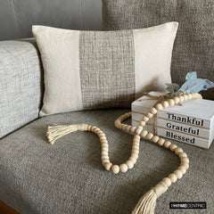 June Beige - Beige Linen & Jute Lumbar Pillow Cover