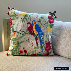 Cockatoo Carnival - Green Cotton Throw Pillow Cover