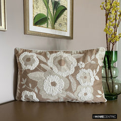 Snowy Gardenia - Beige Velvet Lumbar Pillow Cover