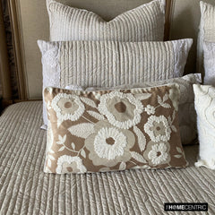 Snowy Gardenia - Beige Velvet Lumbar Pillow Cover