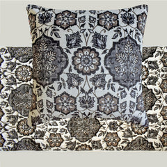 Golestan - Velvet Suede Grey, Blue & Brown Decorative Bed Runner and Pillow Cover