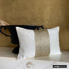 Dazzling Chevron - White & Gold Art Silk Lumbar Pillow Cover