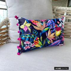 Parrot Parade - Black Velvet Lumbar Pillow Cover