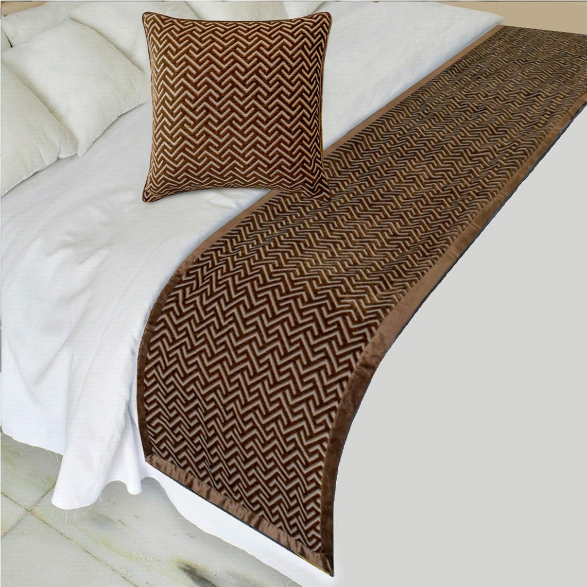 Linked Chevron Decorative Bed Runner and Pillow Cover