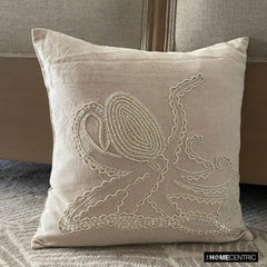 Octopus - Natural Beige Cotton Linen Throw Pillow Cover