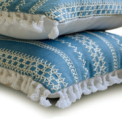 Needlework - Blue Cotton Throw Pillow Cover