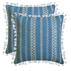 Needlework - Blue Cotton Throw Pillow Cover