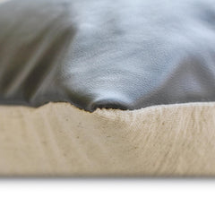 Joyful Jumble V - Violet & Gray Cotton & Faux Leather Lumbar Pillow Cover