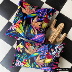 Parrot Parade - Black Velvet Lumbar Pillow Cover