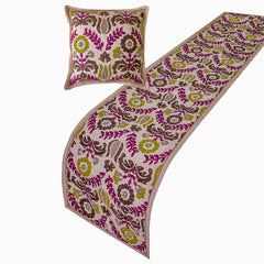 Folk Floral - Cotton Chartreuse & Berry Decorative Bed Runner and Pillow Cover
