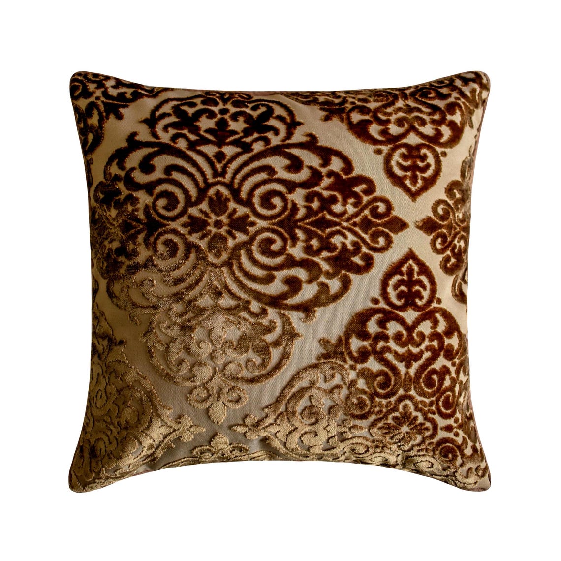 Damask Spell Brown Throw Pillow Cover
