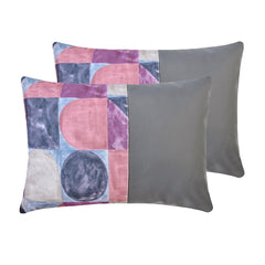 Joyful Jumble V - Violet & Gray Cotton & Faux Leather Lumbar Pillow Cover