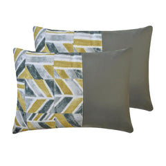 Playful Patch - Chartreuse Green Cotton & Faux Leather Lumbar Pillow Cover