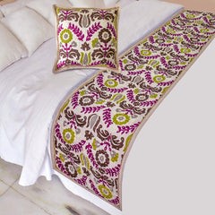 Folk Floral Decorative Bed Runner and Pillow Cover