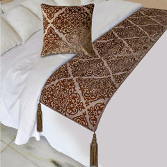 Mabel Brown - Velvet Brown Decorative Bed Runner and Pillow Cover