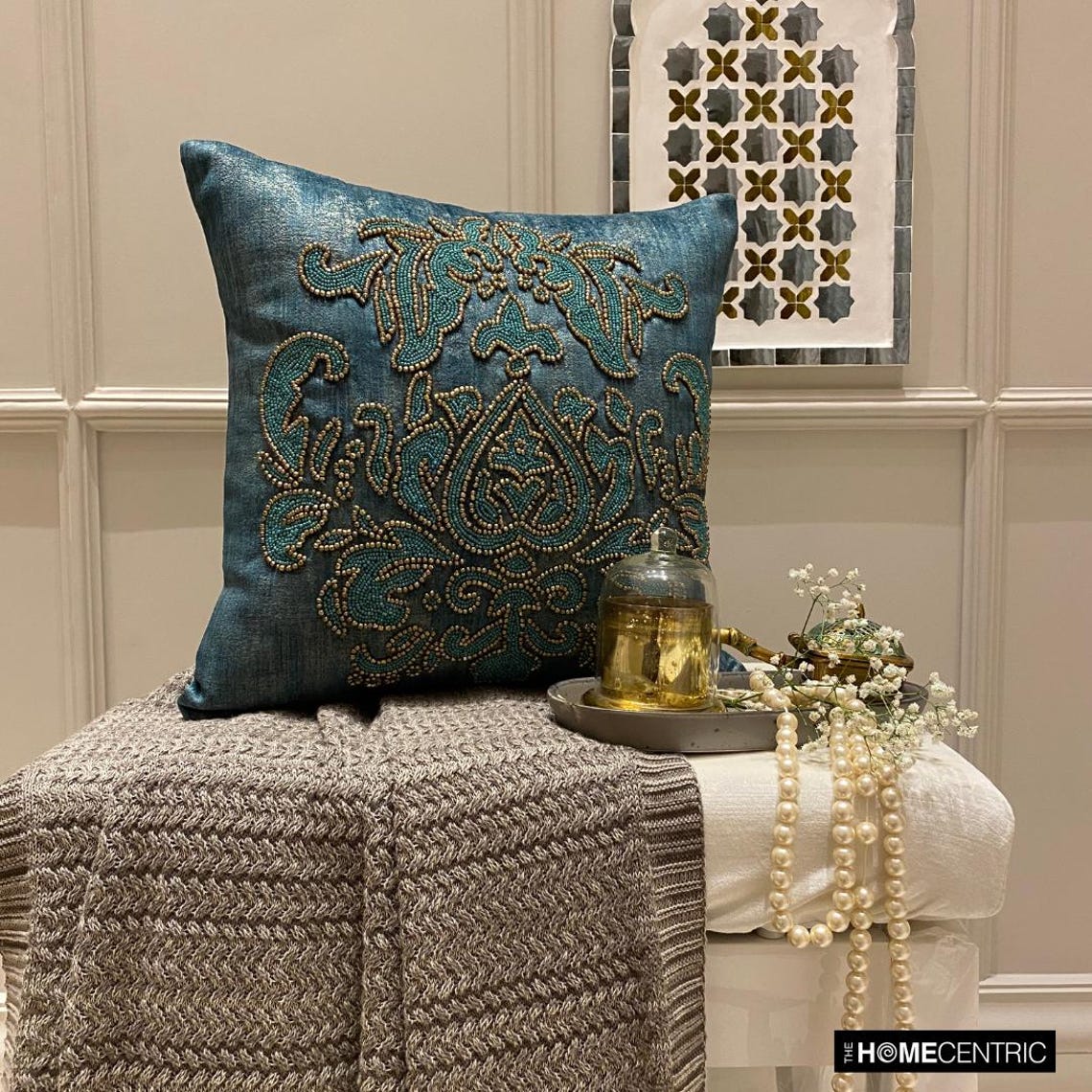Aureate Teal Throw Pillow Cover