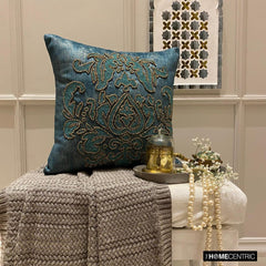 Aureate Teal Throw Pillow Cover