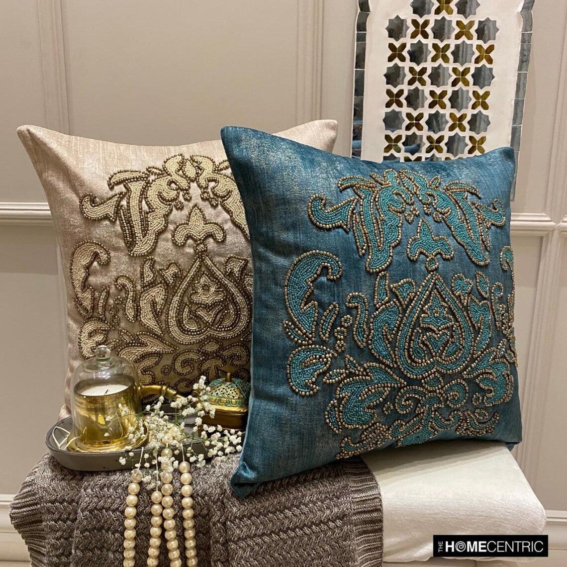 Aureate Teal Throw Pillow Cover