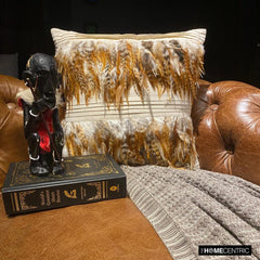 Feathered Pretty - Beige Linen Throw Pillow Cover