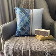 Sky Half Tone - Blue Linen & Faux Leather Throw Pillow Cover