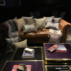 Sky Half Tone - Blue Linen & Faux Leather Throw Pillow Cover