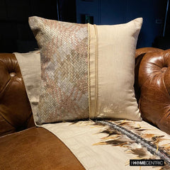 Beige Half Tone - Beige Linen & Faux Leather Throw Pillow Cover