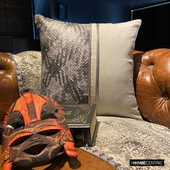 Grey Half Tone - Grey Linen & Faux Leather Throw Pillow Cover