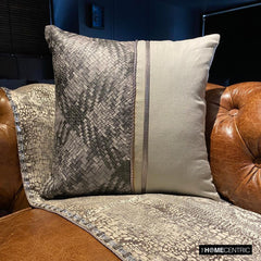 Grey Half Tone - Grey Linen & Faux Leather Throw Pillow Cover