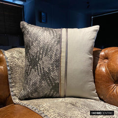 Grey Half Tone - Grey Linen & Faux Leather Throw Pillow Cover