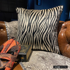 Zebra Crossing - Black N White Velvet Throw Pillow Cover