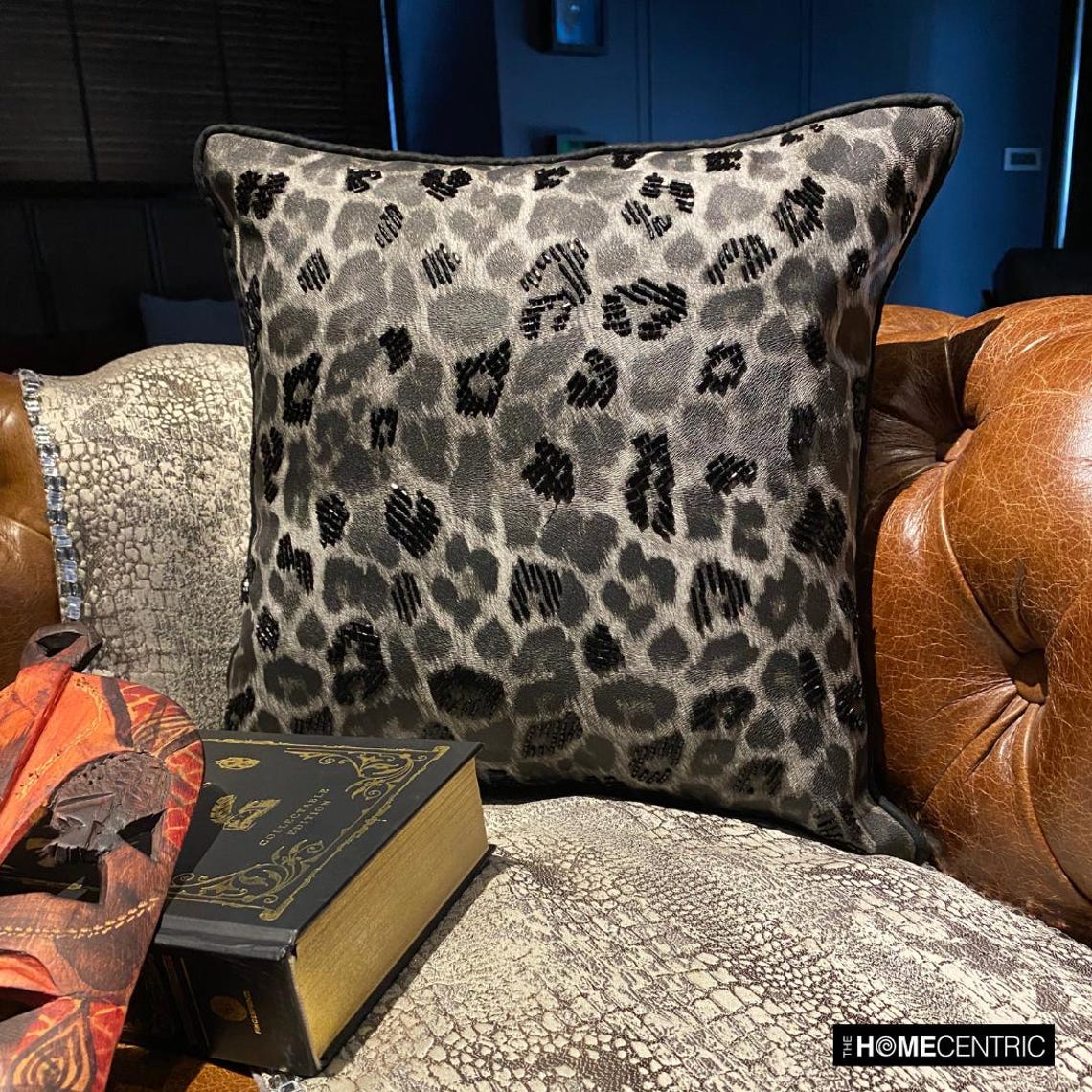 Euro Sham Decorative Sham Black Grey Leopard Spots Faux Leather