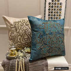 Aureate Ivory - Gold Velvet Throw Pillow Cover