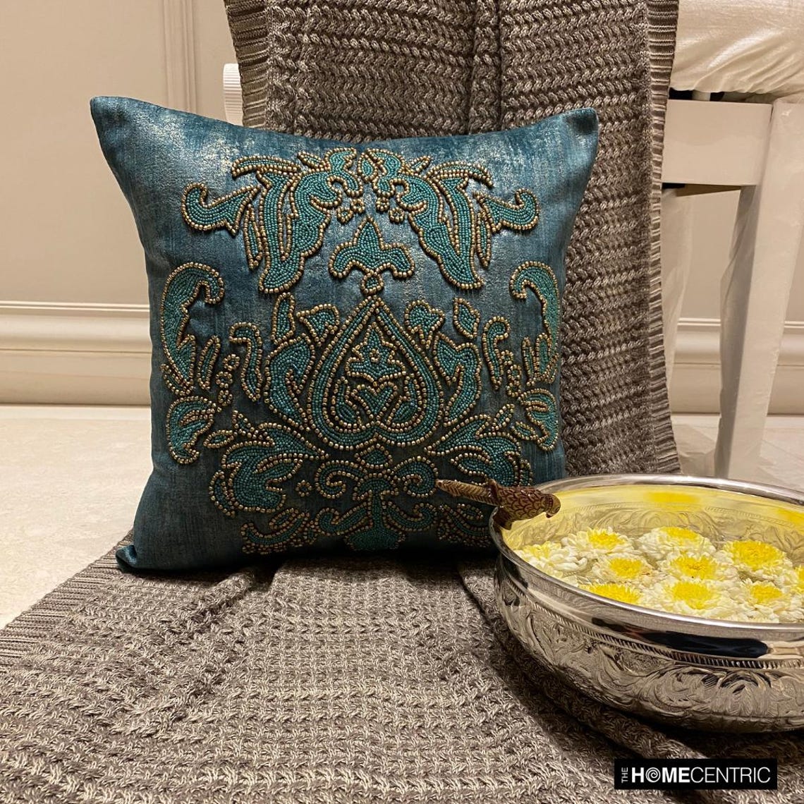 Aureate Teal Throw Pillow Cover