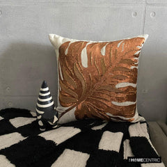 Autumn Maple - Copper & Orange Linen Fall Maple Leaf Throw Pillow Cover