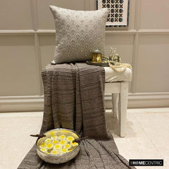Jeweled Lucia - Silver & Grey Jacquard Throw Pillow Cover
