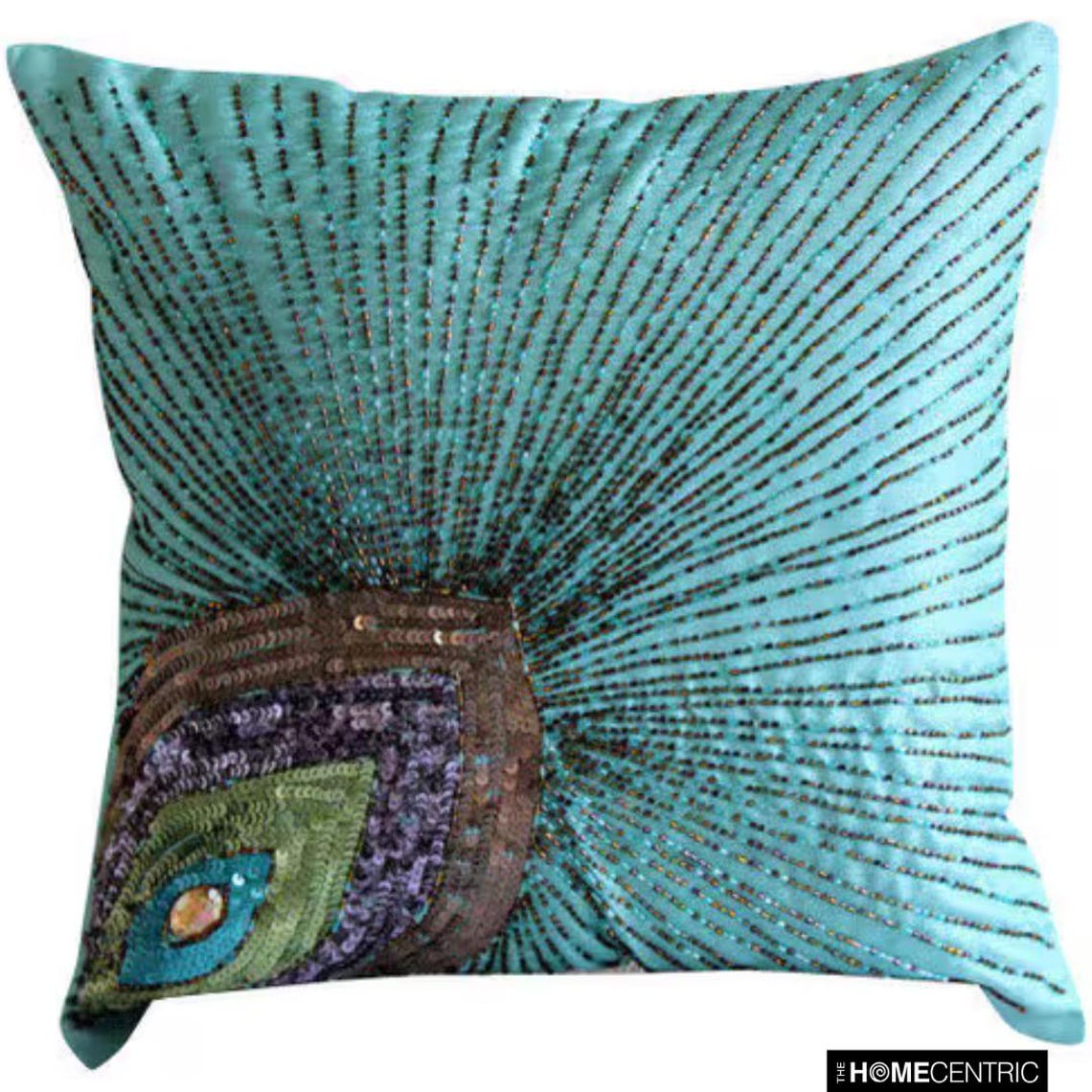 Peacock Grace - Aqua Blue Art Silk Throw Pillow Cover