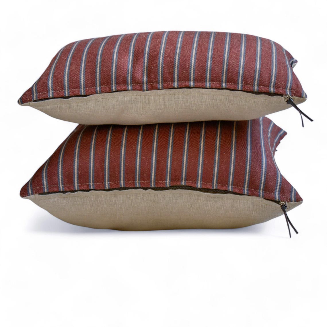 Parallel Stripes - Red Cotton Decorative Oblong Lumbar Pillow Cover