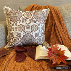 Autumn Serenade - Beige & Gray Velvet Decorative Throw Pillow Cover