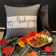 Thanksgiving - Black Jacquard Happy Thanksgiving Throw Pillow Cover