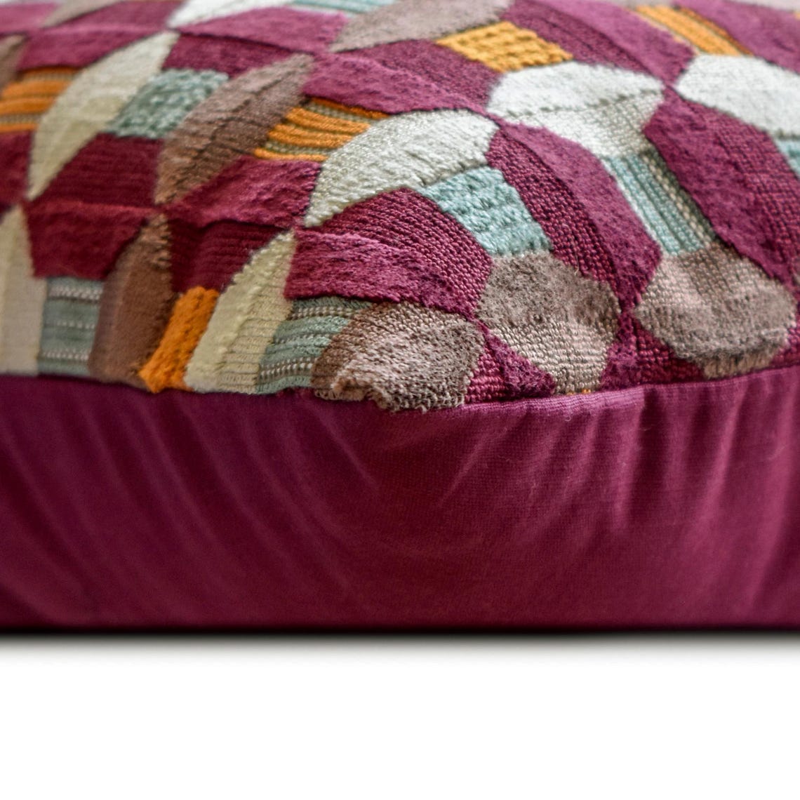 Burgundy Shapes - Burgubdy Velvet Decorative Throw Pillow Cover