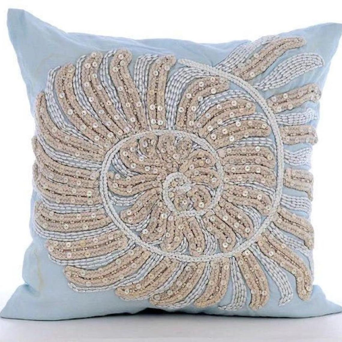 Swirl Twirl - Light Blue Cotton Linen Throw Pillow Cover