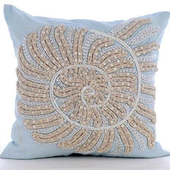 Swirl Twirl - Light Blue Cotton Linen Throw Pillow Cover
