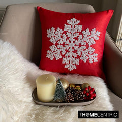 Red Silk Decorative  Throw Pillow Cover - Snowlit Flake